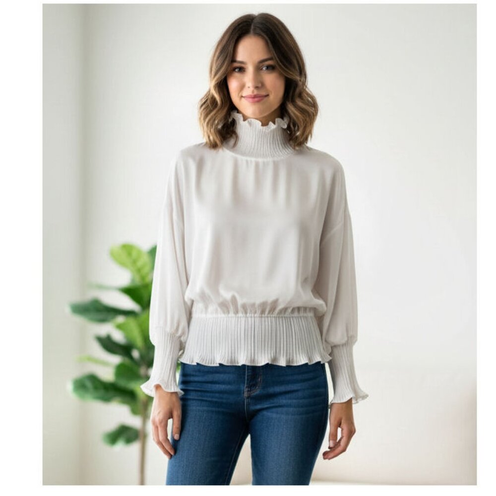 Givenchy Frilled High-Neck Women's White Blouse Size 36 NWOT